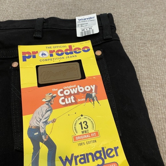 Wrangler Cowboy Cut 13MWZ Jeans Mens Size 36x32 Black Straight Denim Western New - Picture 3 of 12